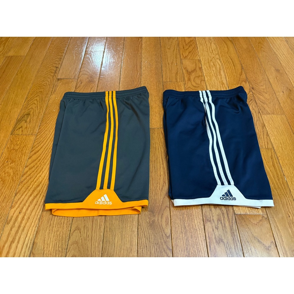 Adidas Boys Athletic Shorts 2-Pack Gray Orange Navy White Size Medium 10-12